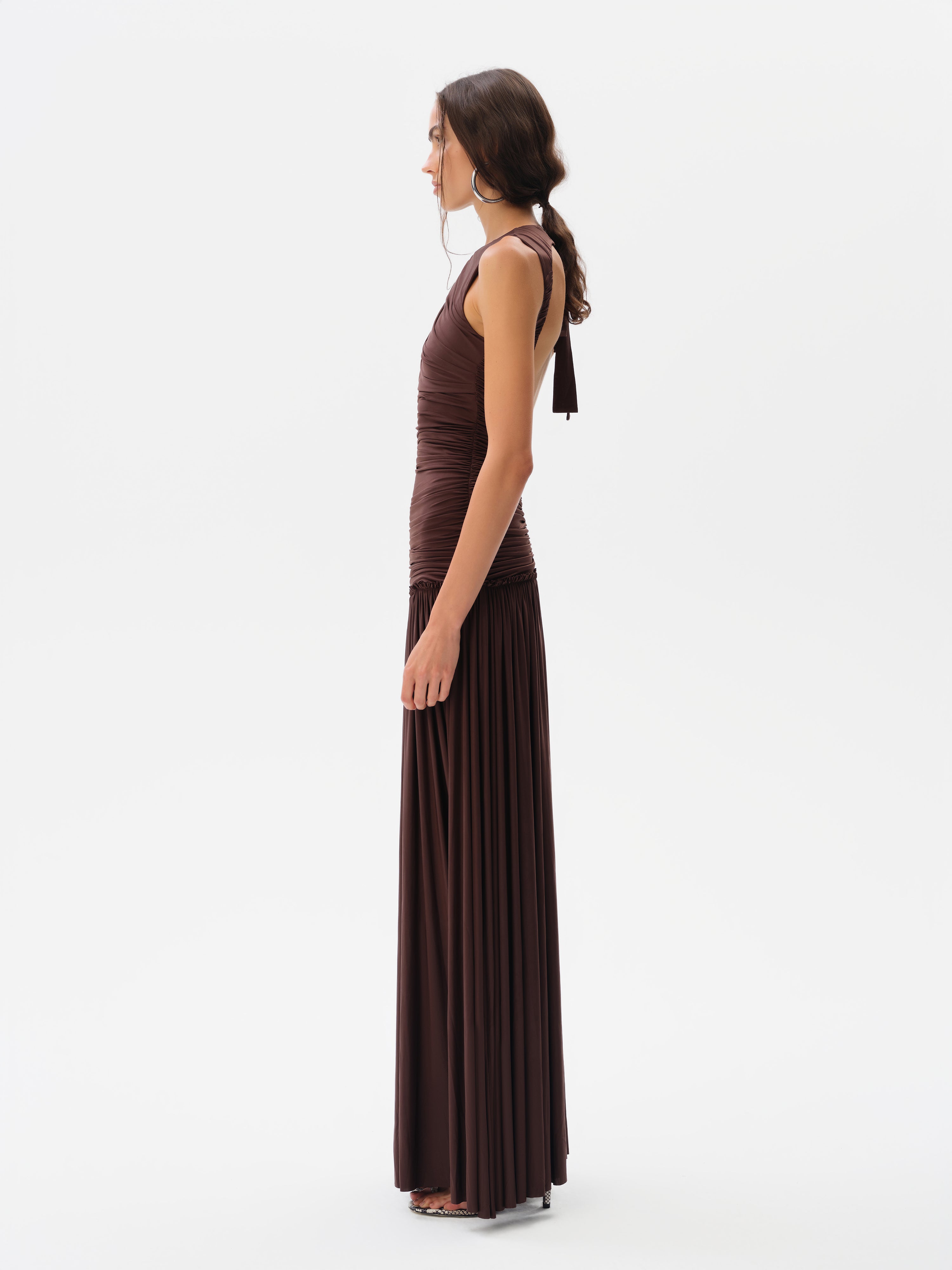ALINA - Open-back ruched maxi jersey dress