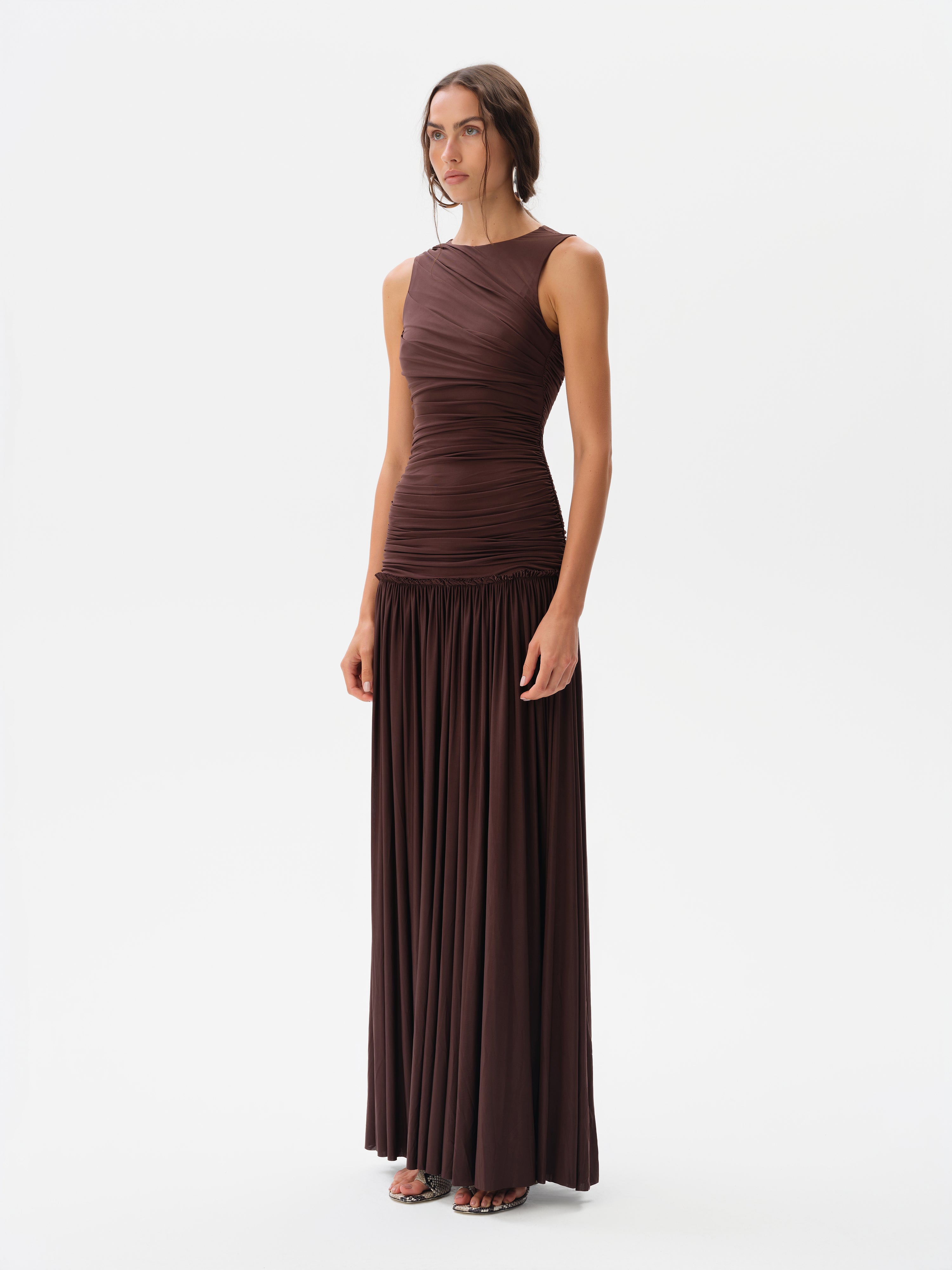 ALINA - Open-back ruched maxi jersey dress