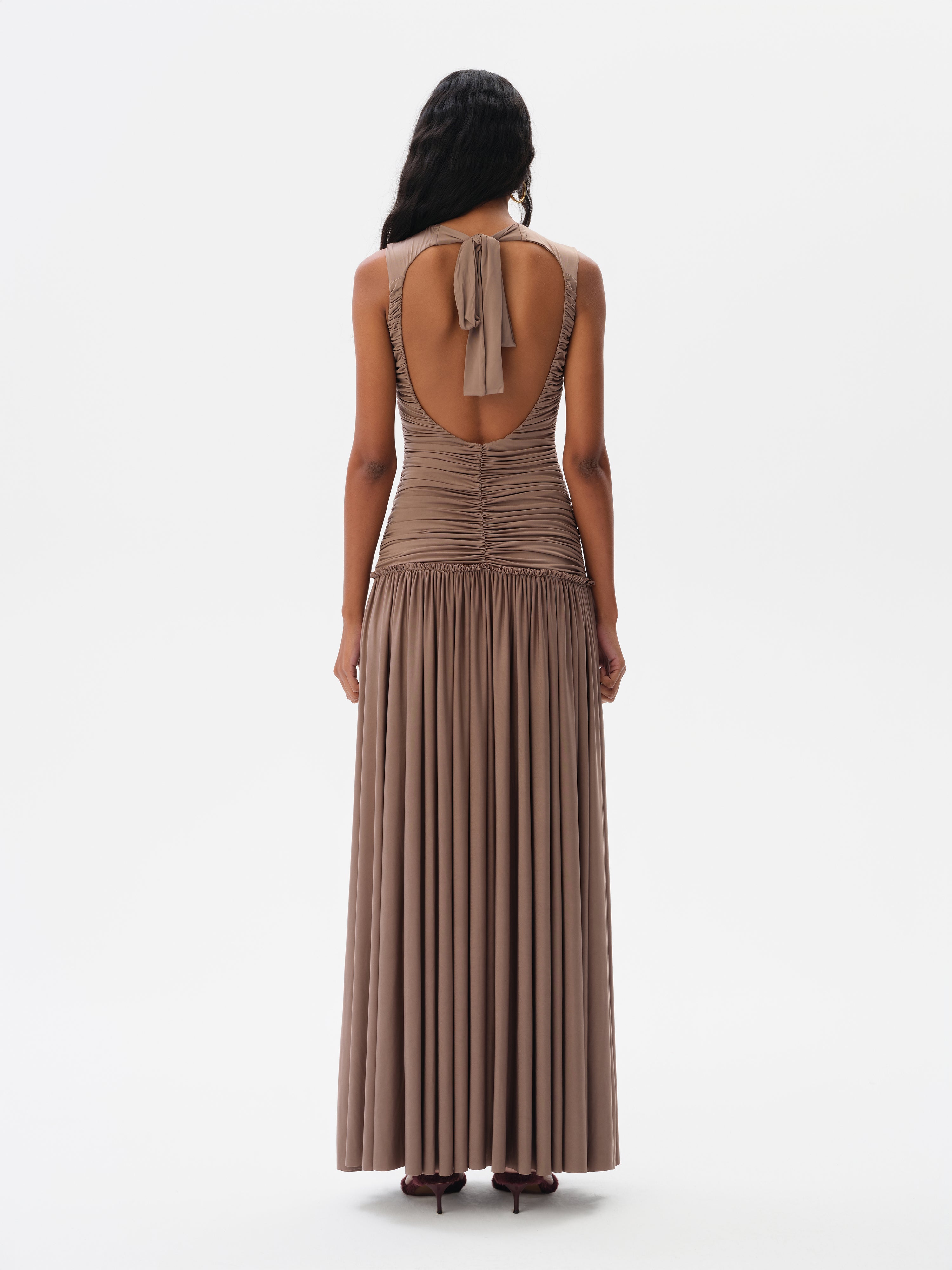 ALINA - Open-back ruched maxi jersey dress