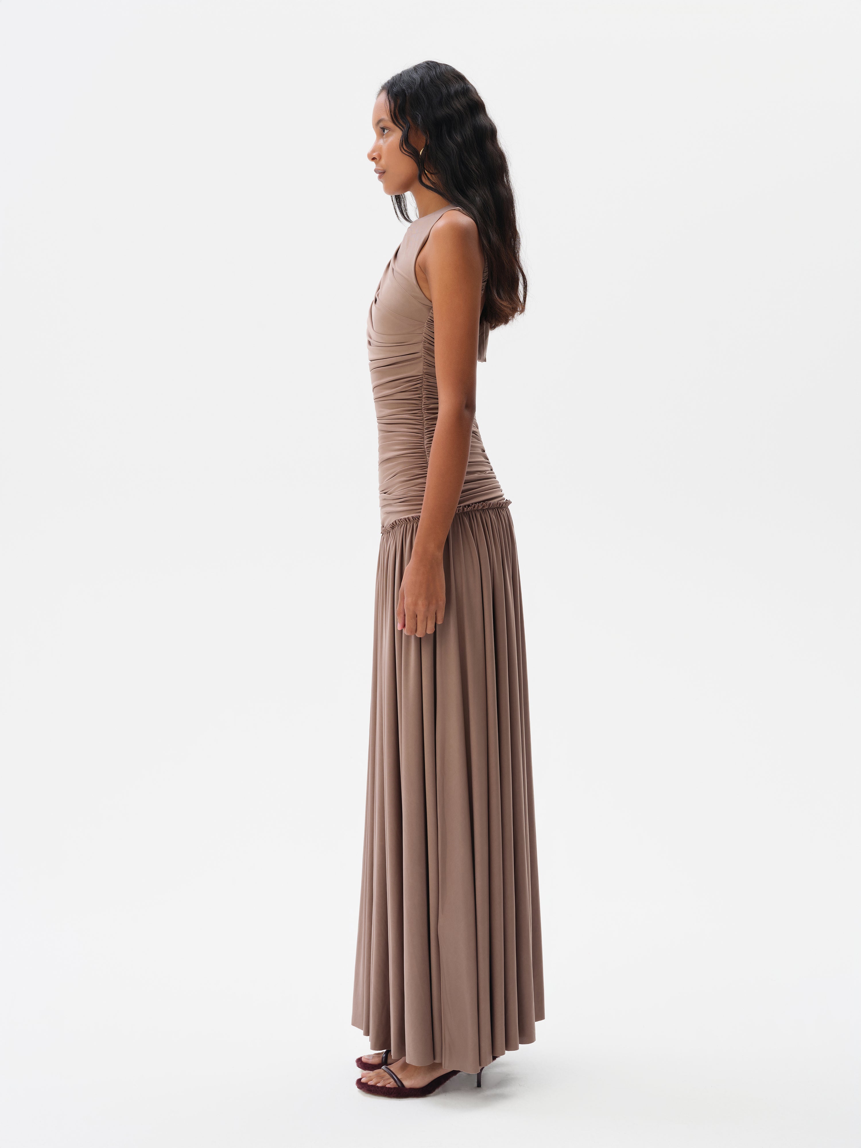 ALINA - Open-back ruched maxi jersey dress