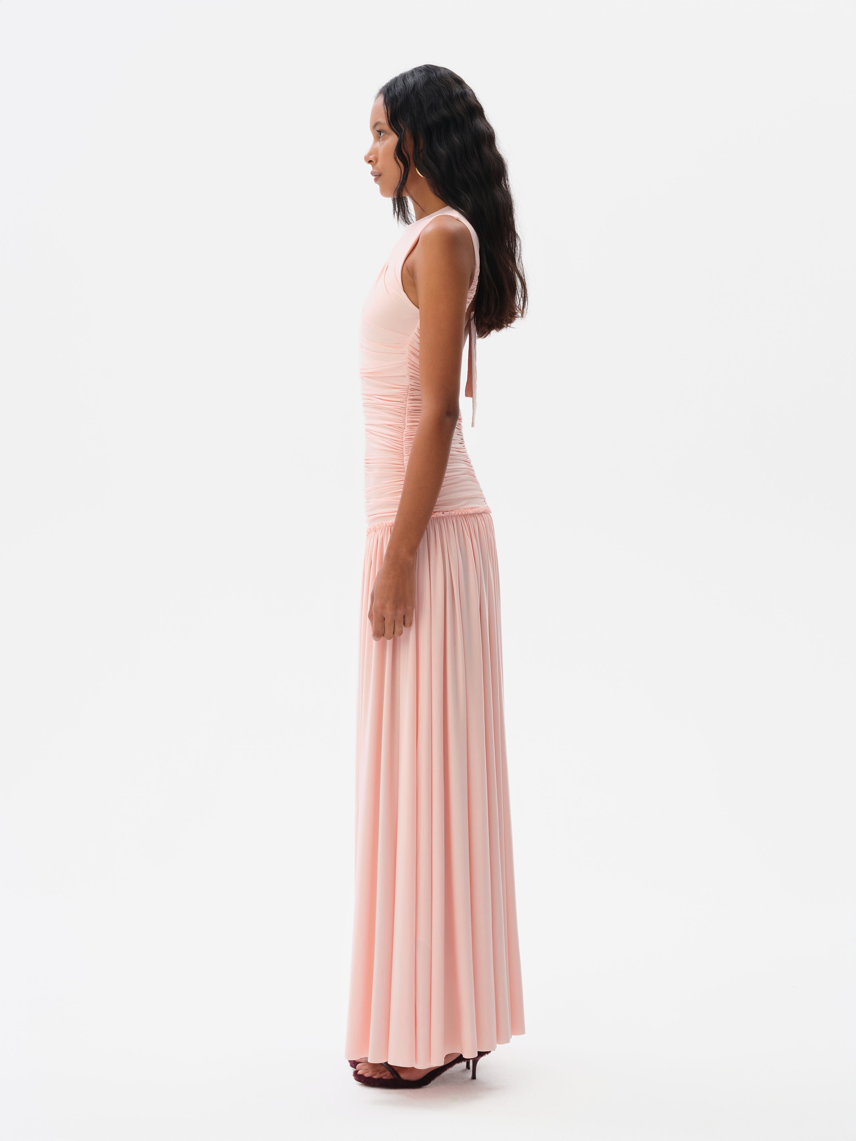 ALINA - Open-back ruched maxi jersey dress