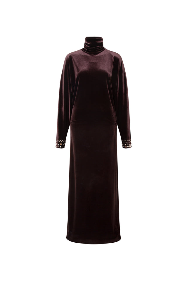 ANETTE - Draped velvet maxi dress with cape collar