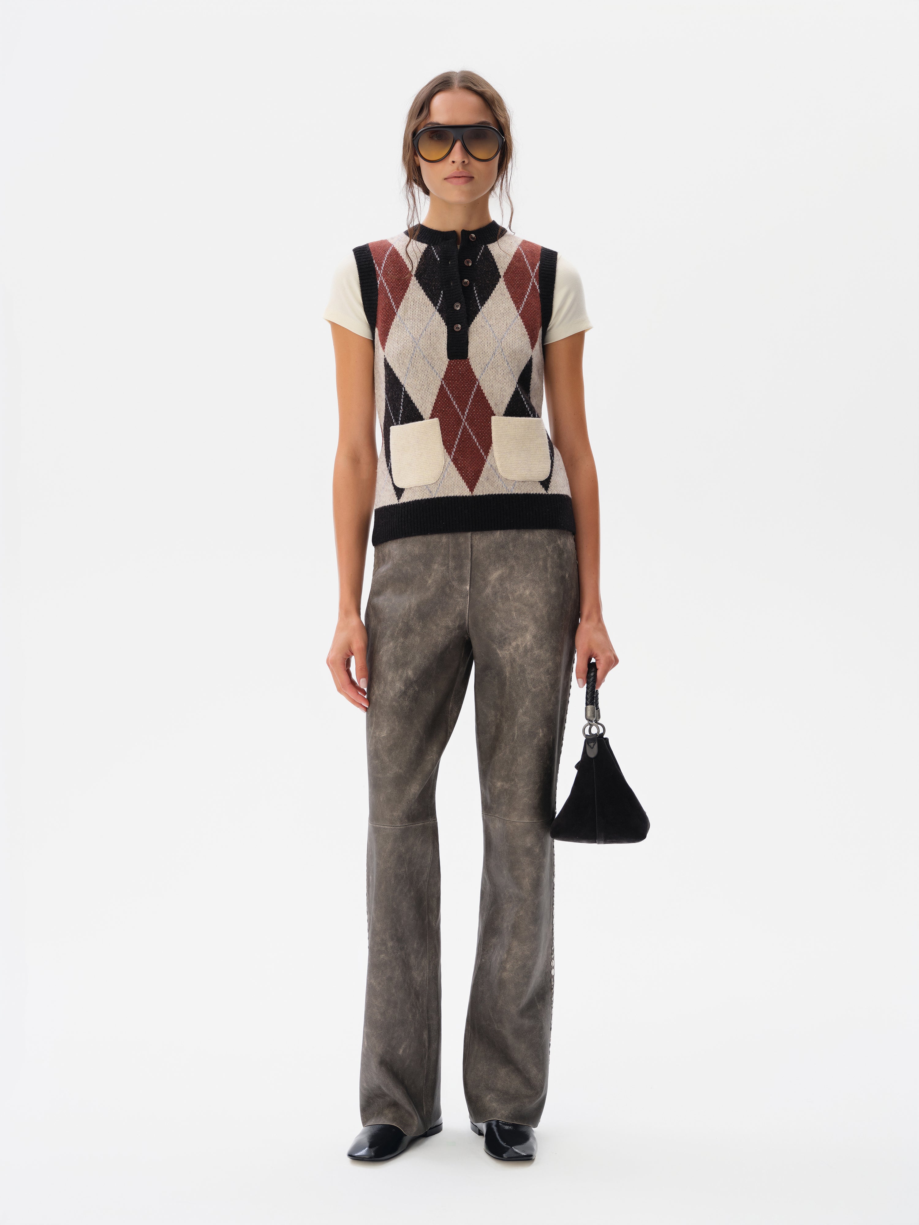 RENAS - High-rise embellished flare-leg leather pants