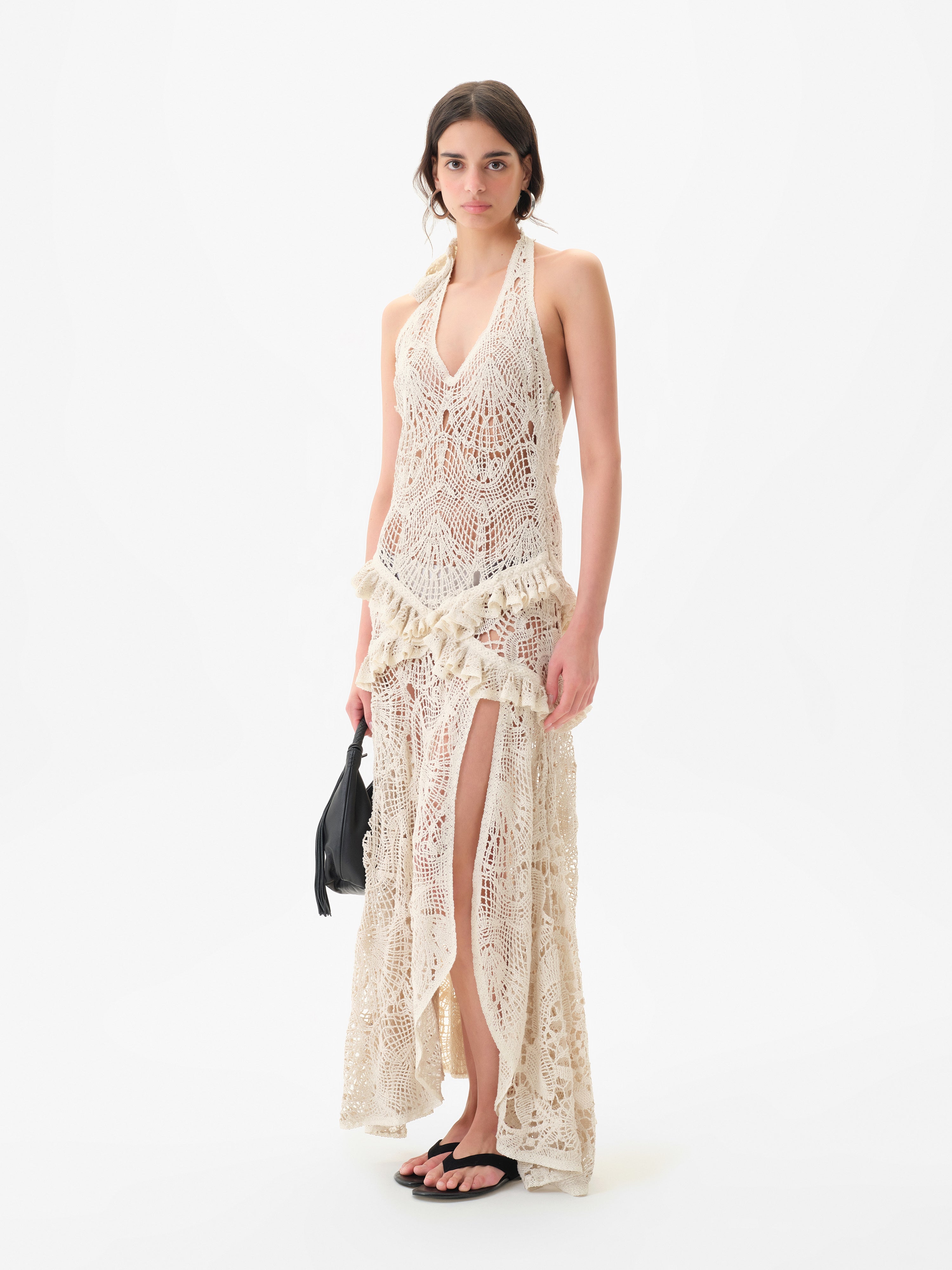 maxi halterneck dress Plunge Halterneck Knot Front Maxi Dress In Black Slinky | EGO US
