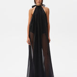 IRIS - Open-back halter neck chiffon glitter dress