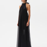 IRIS - Open-back halter neck chiffon glitter dress