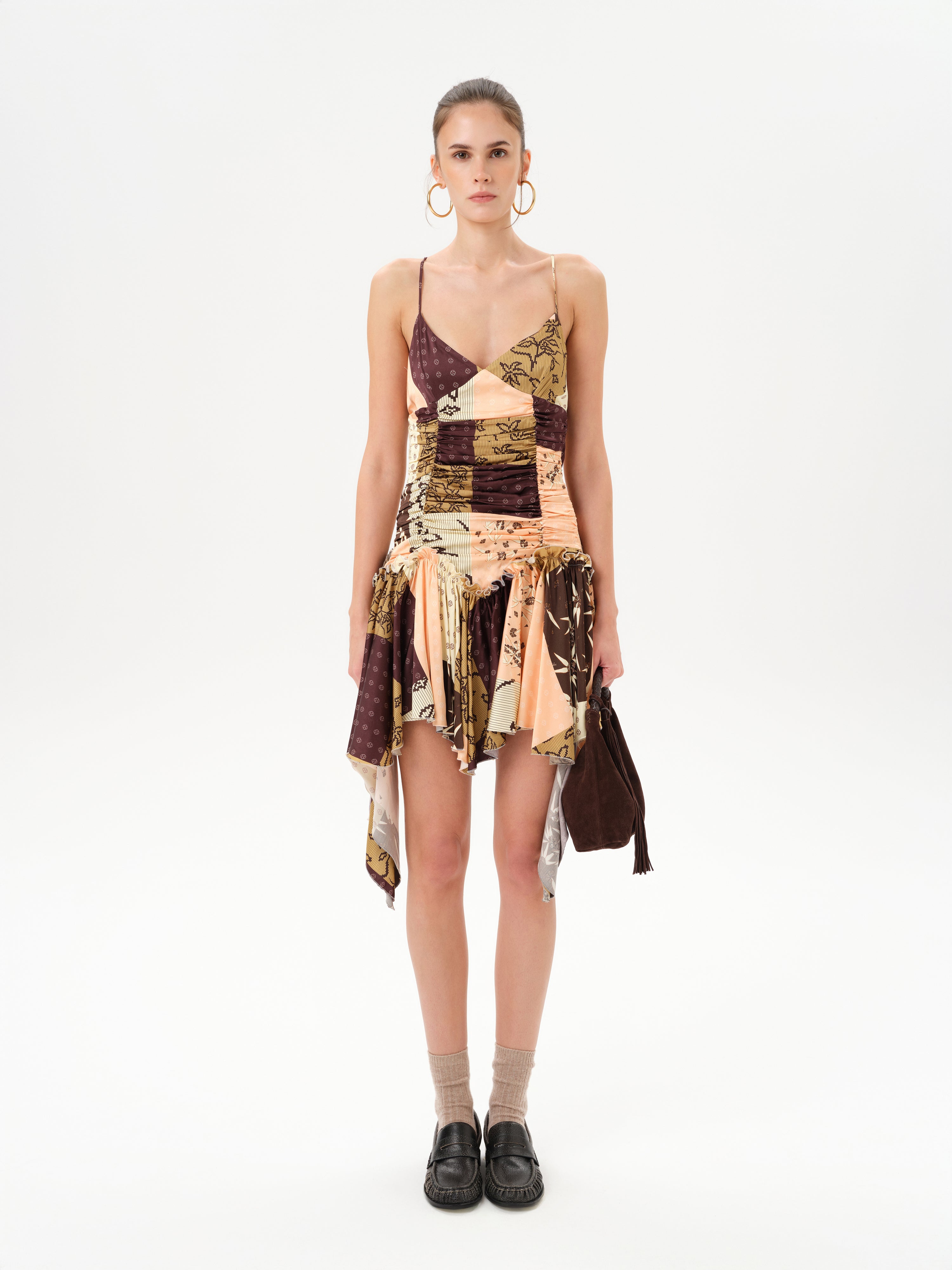 knee length dresses for ladies Jaz - Patchwork Mini Dress with Ruffles