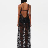 LUCILLE - Embroidered open back maxi dress with mini shorts