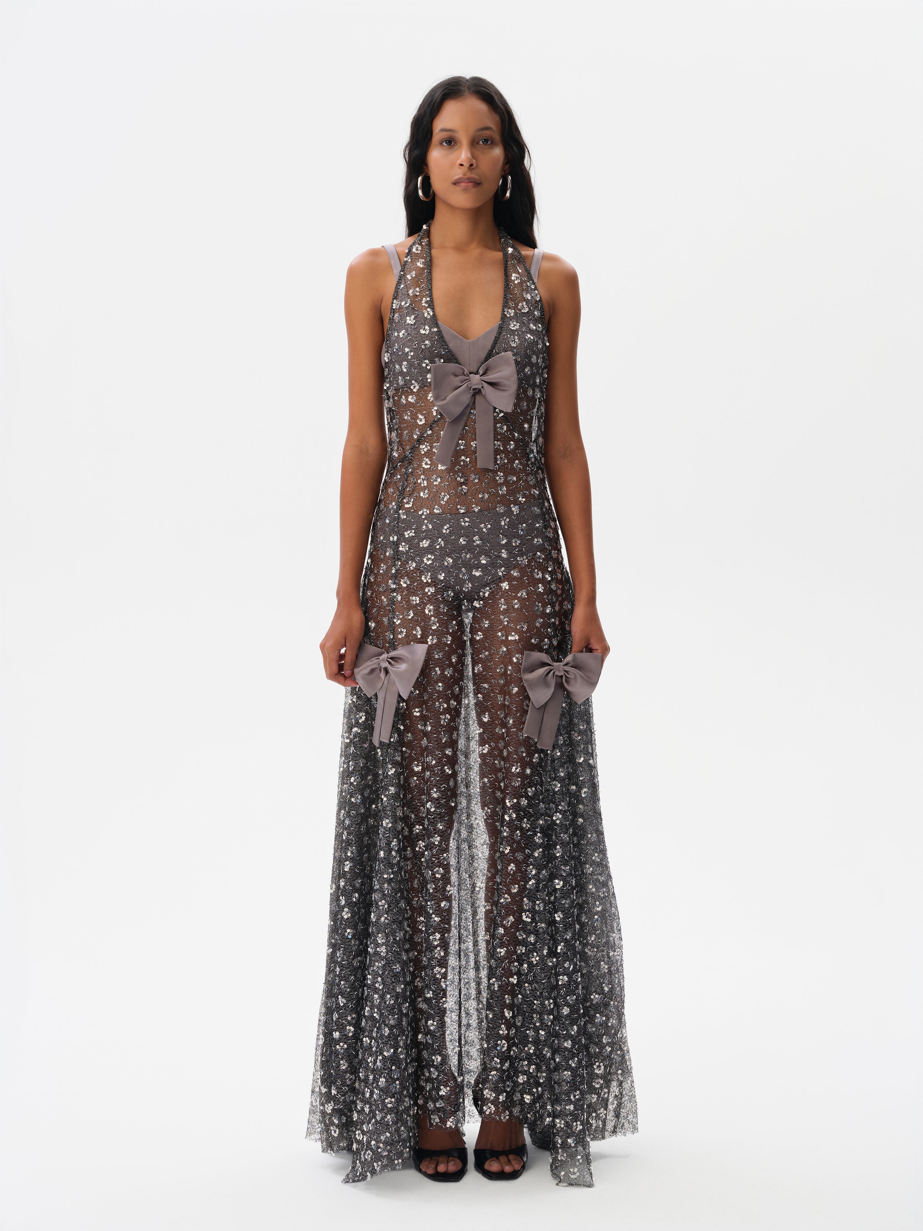 MATILDA - Bow detailed embroidered maxi dress