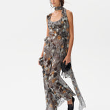 MONICA - Ruffled chiffon maxi dress with devoré detail