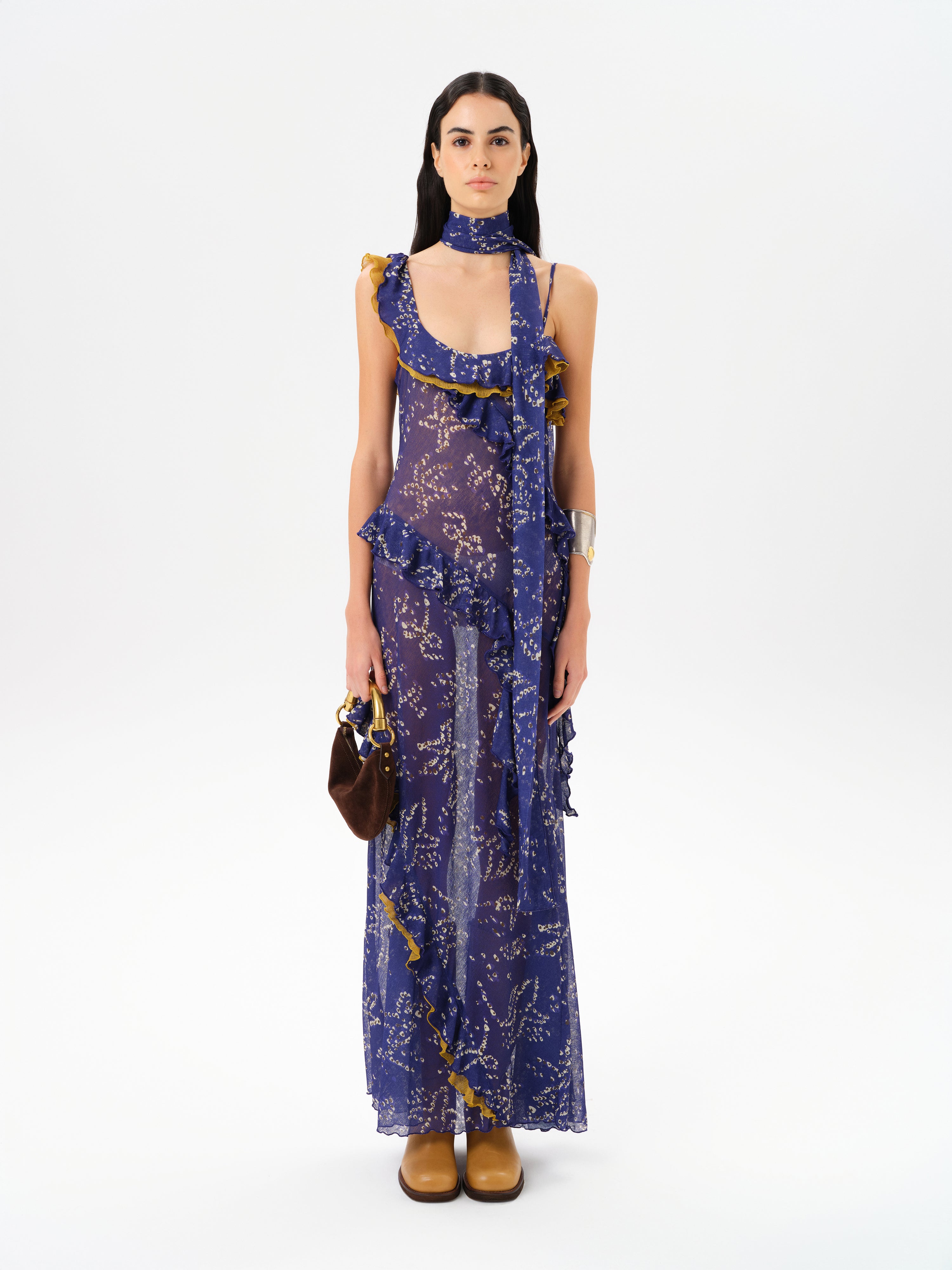 Monica - Ruffled Mesh Maxi Dress - Purple 36 Monica - Ruffled Mesh Maxi Dress - Purple 36