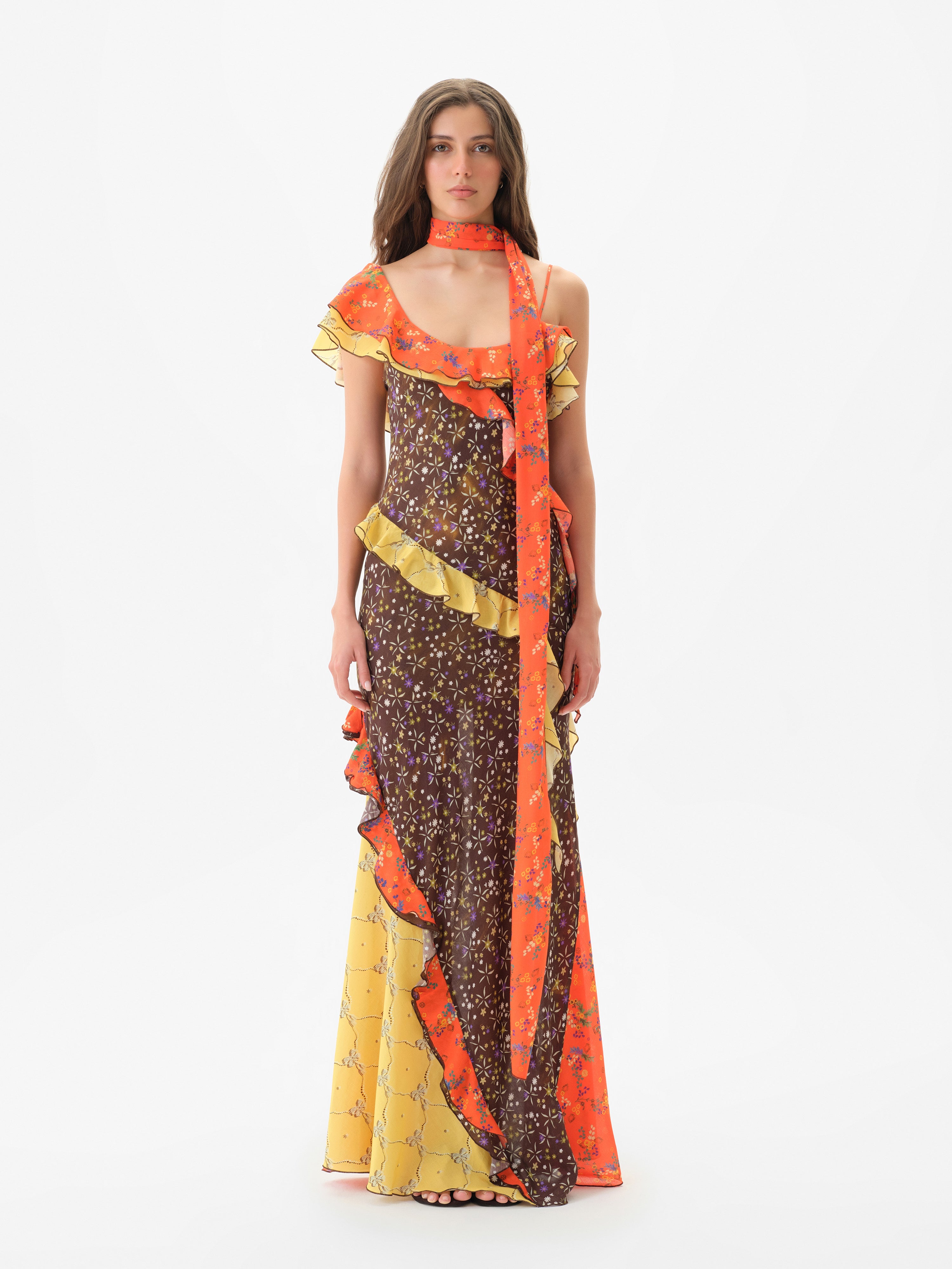 maxi dress scarf Chiffon Scarf Crepe Maxi Dress Butter_Yellow / 44