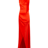 NARAH - Scarf and fray detailed draped satin maxi dress