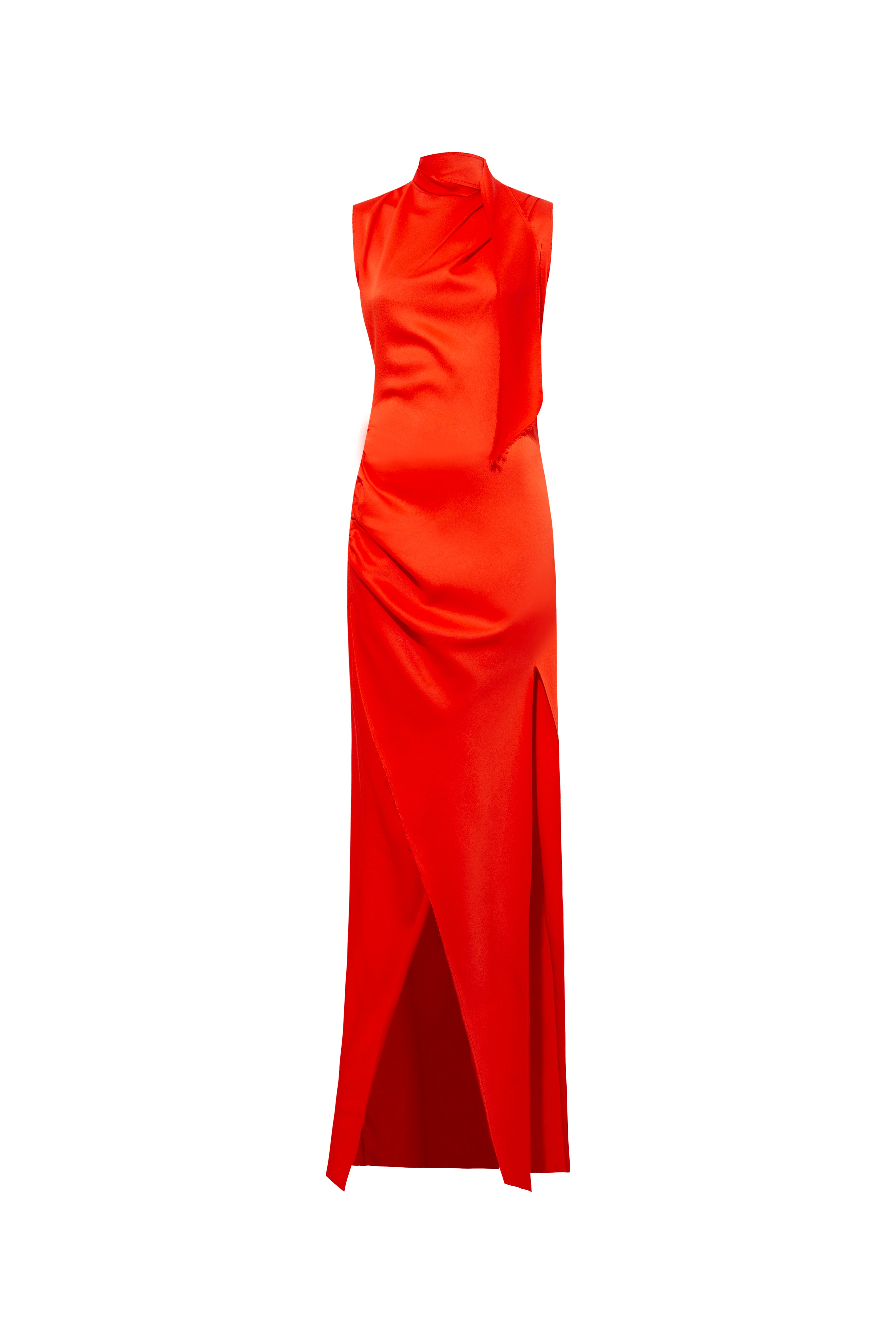 NARAH - Scarf and fray detailed draped satin maxi dress
