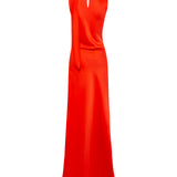 NARAH - Scarf and fray detailed draped satin maxi dress