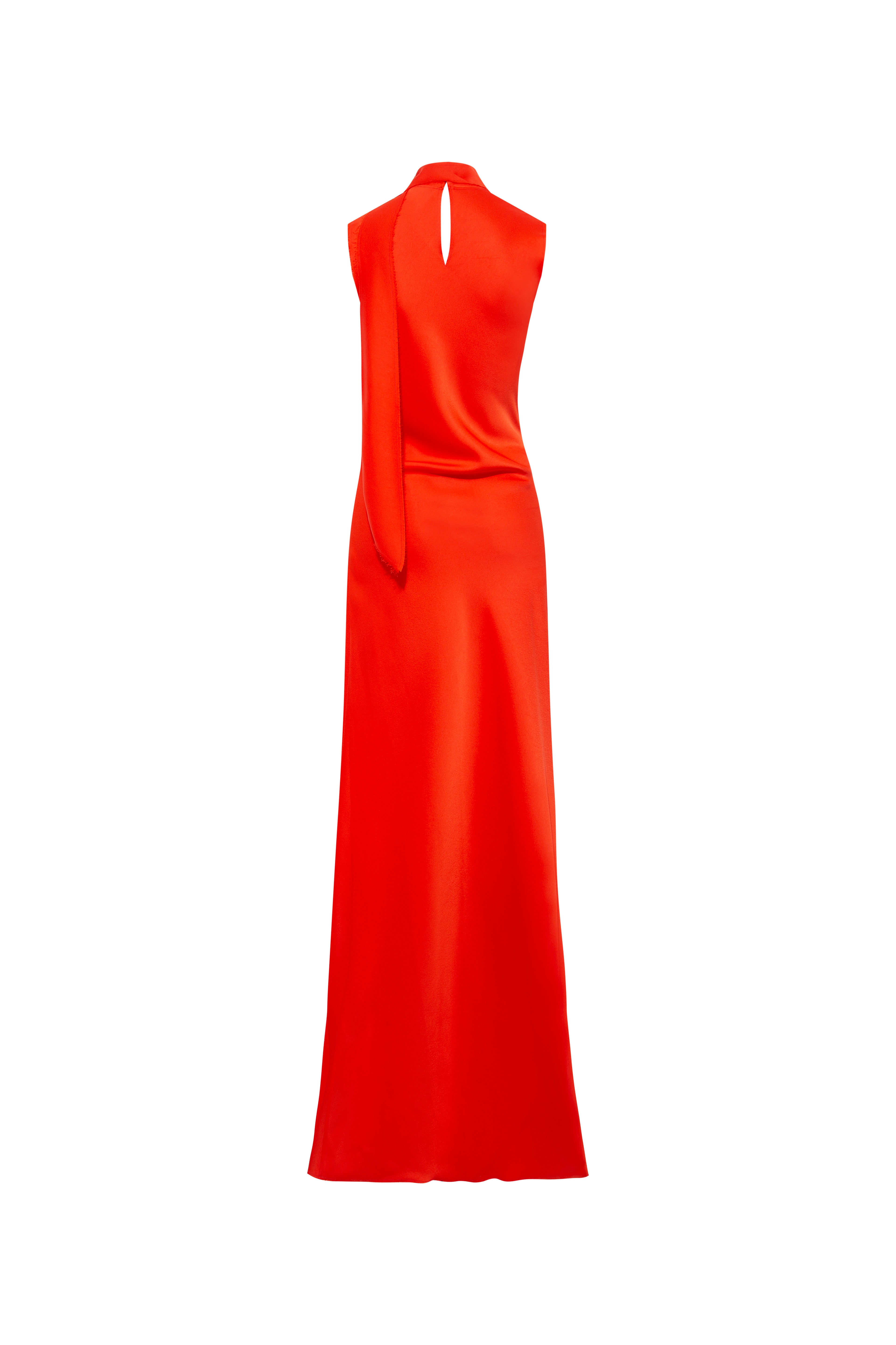 NARAH - Scarf and fray detailed draped satin maxi dress