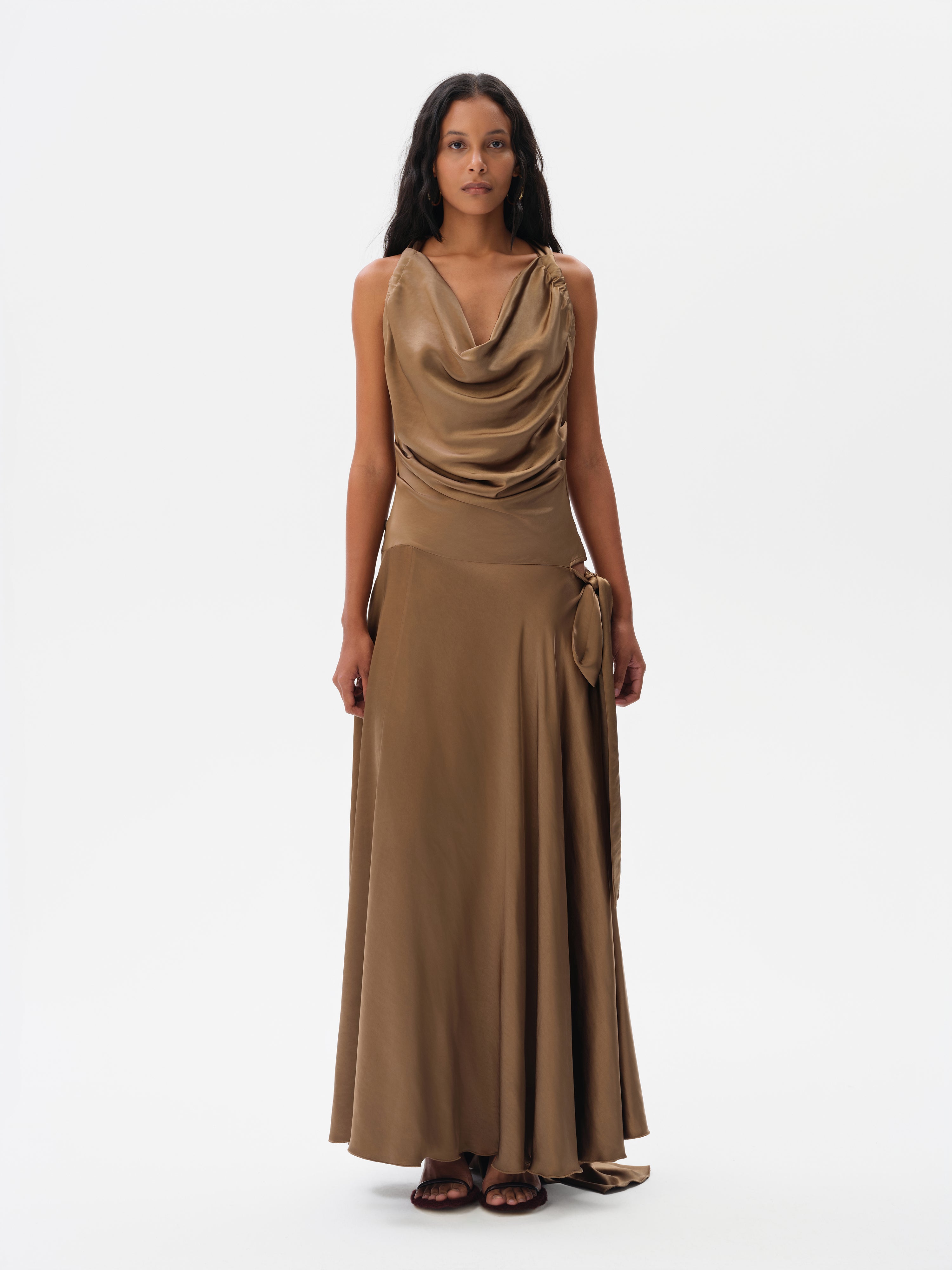 NESTA - Cut-out detailed draped maxi dress Khaki / 40 NESTA - Cut-out detailed draped maxi dress Khaki / 40