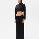MANOCE - Wide-leg drawstring satin pants embroidered hem