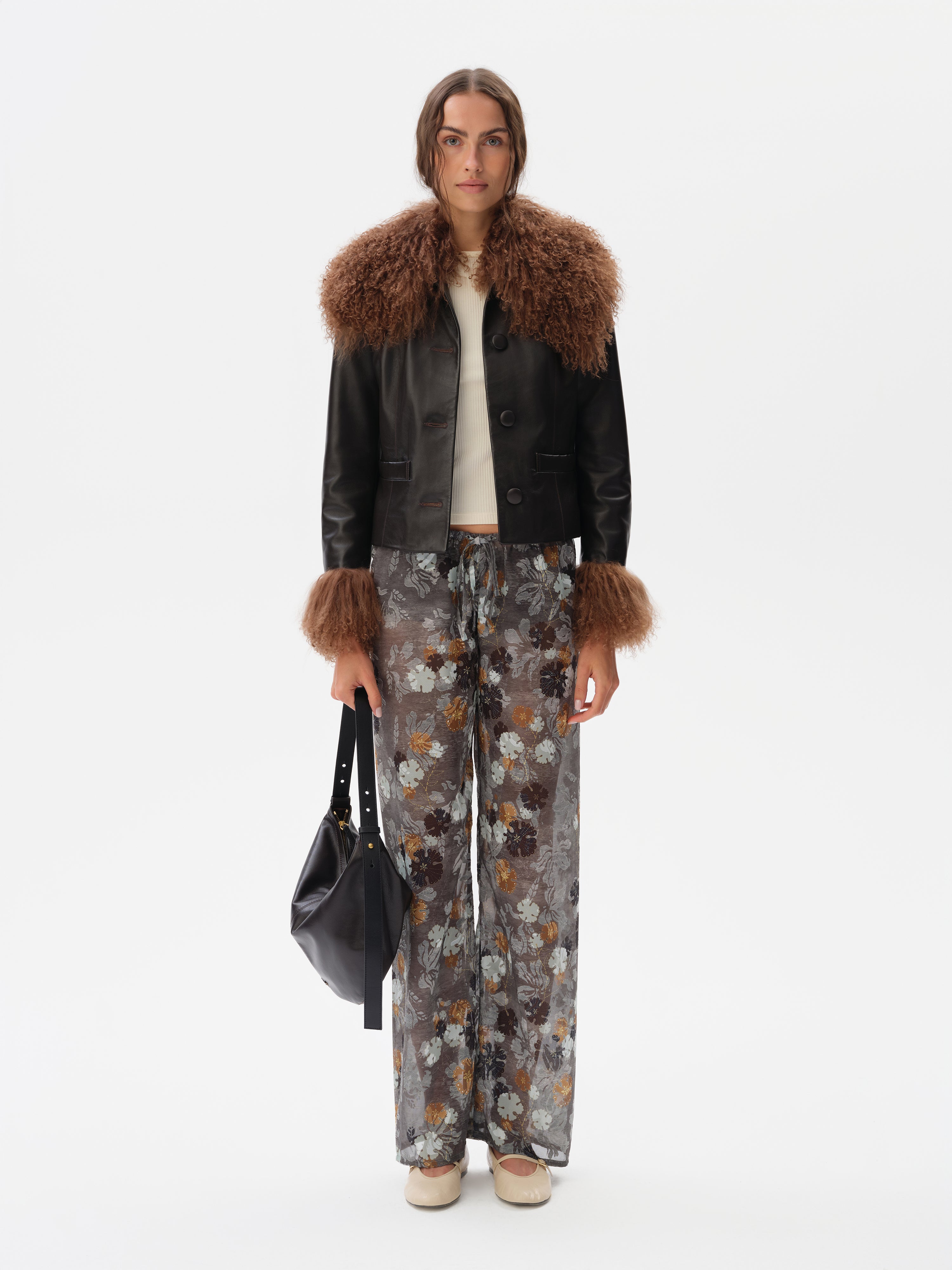 RONCH - Shearling-collar leather jacket