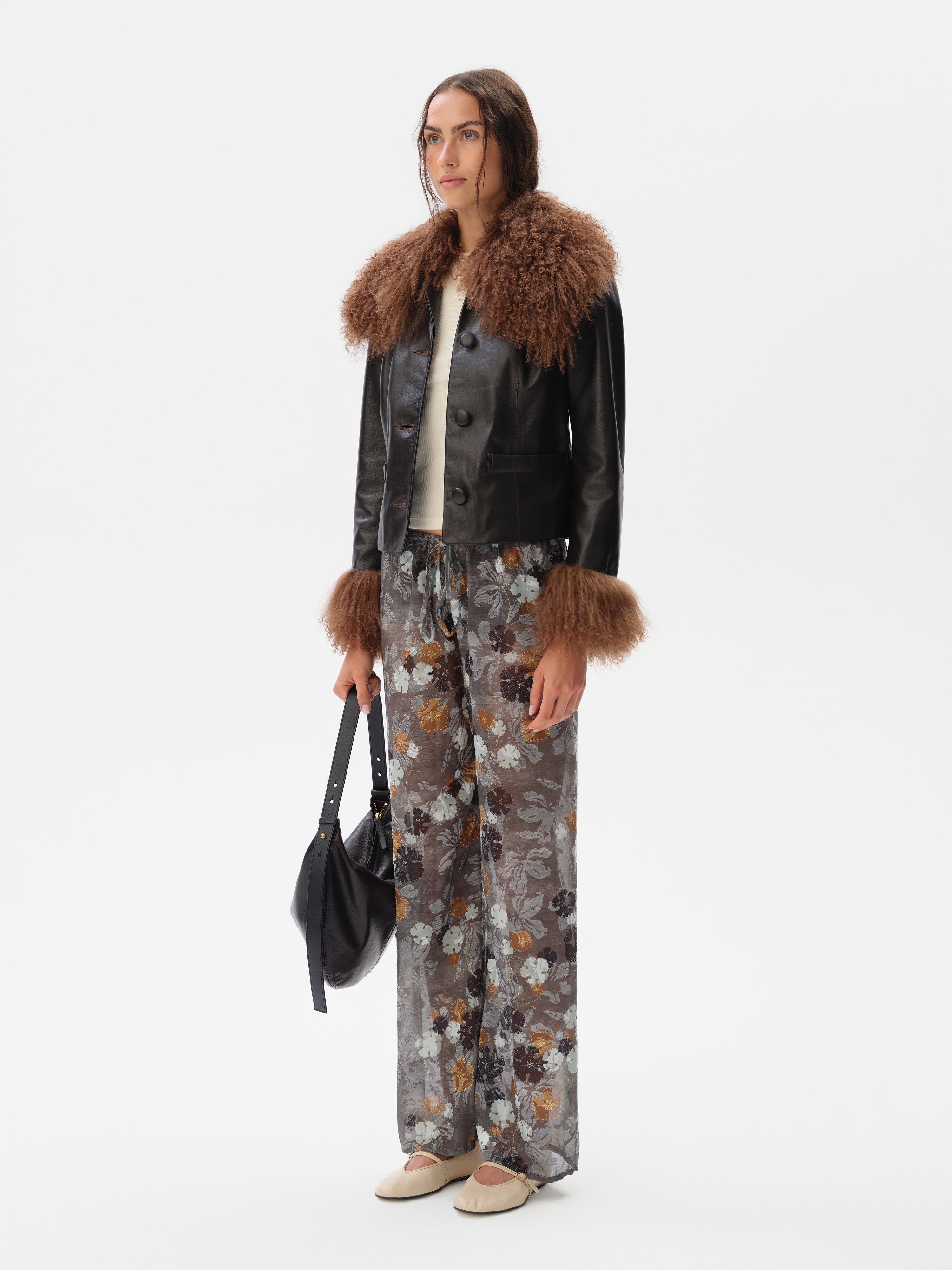 RONCH - Shearling-collar leather jacket