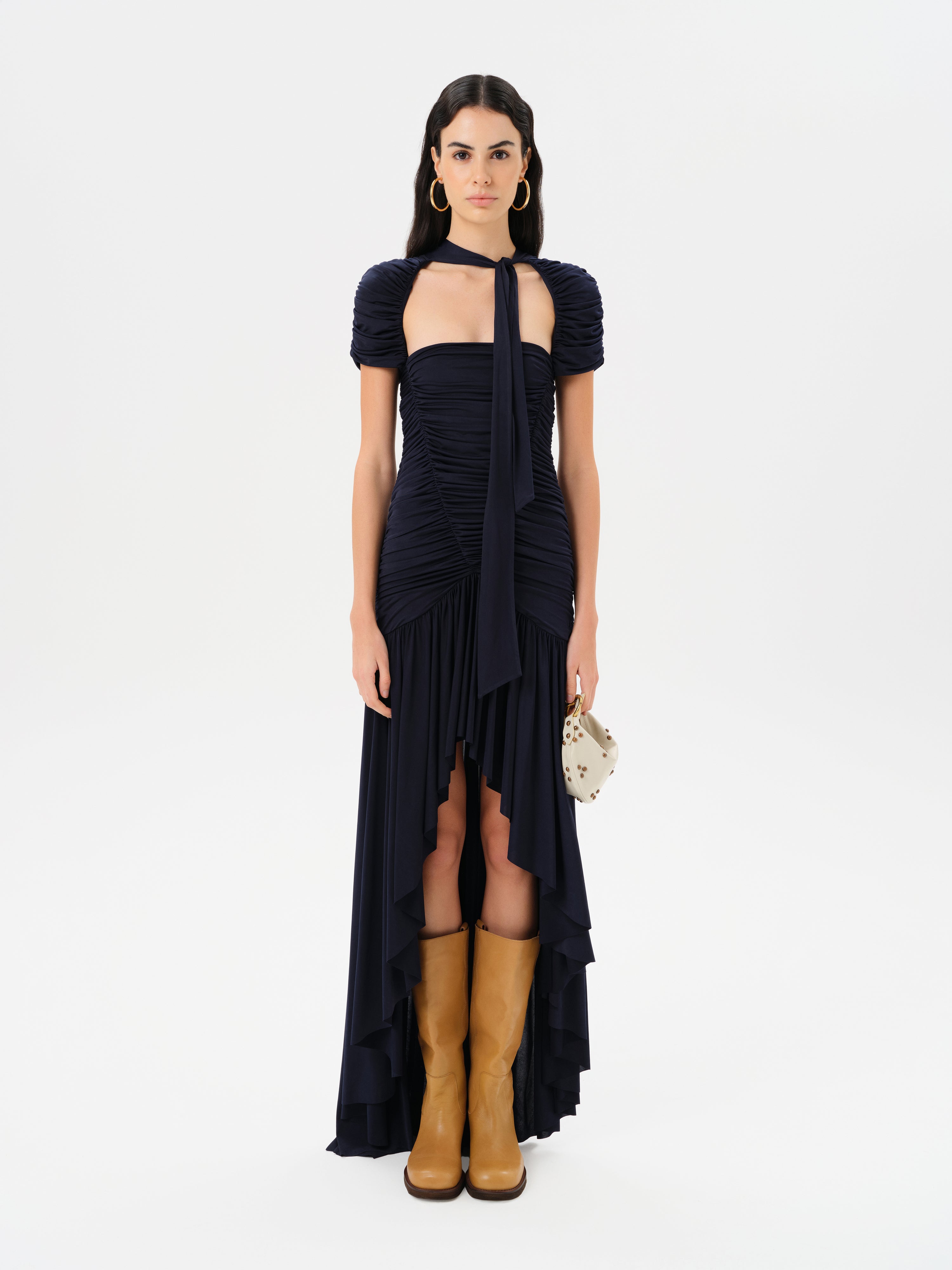 ROXY - Stretch jersey ruched maxi dress - Navy XS ROXY - Stretch jersey ruched maxi dress - Navy XS