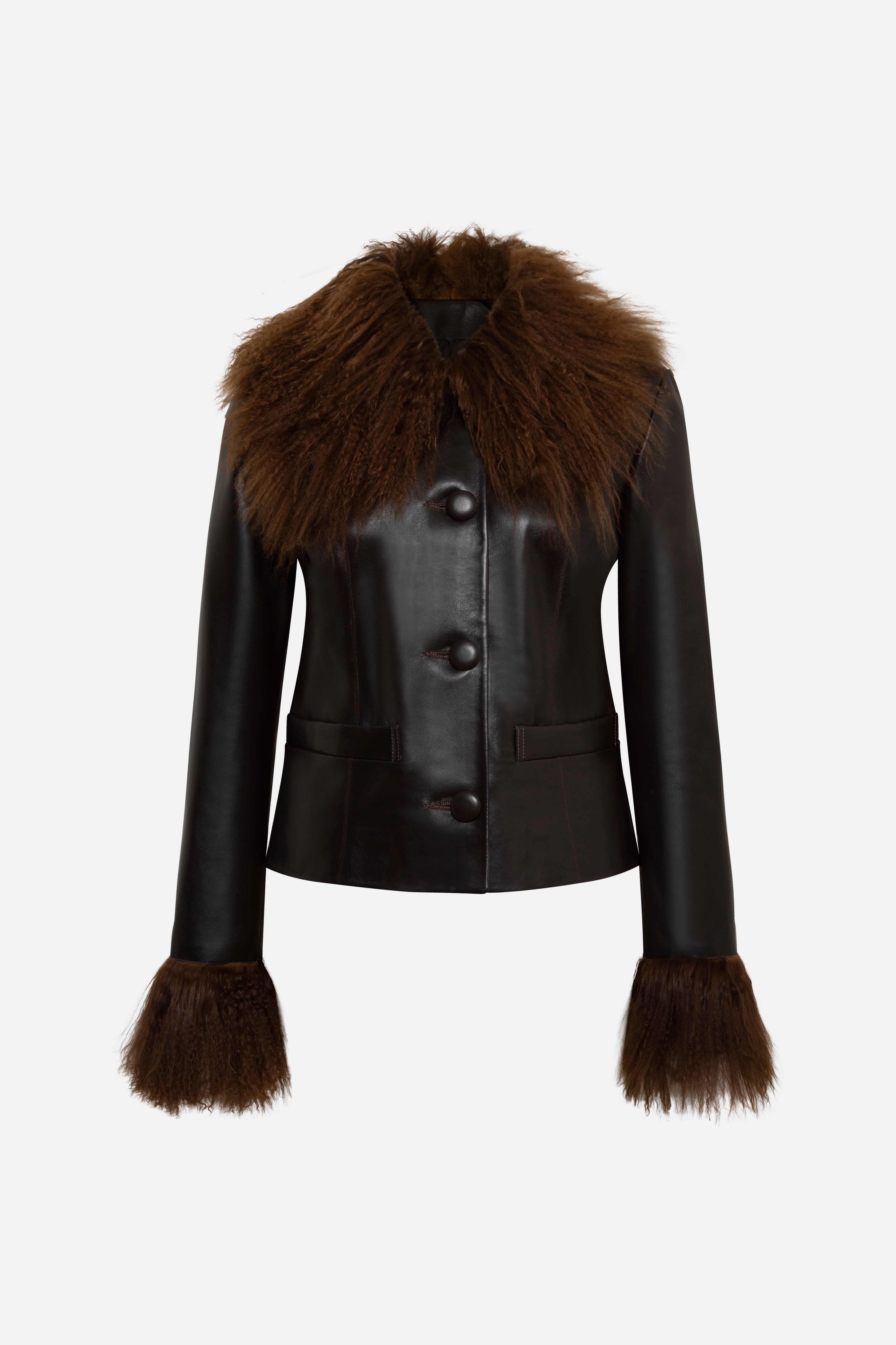 RONCH - Shearling-collar leather jacket