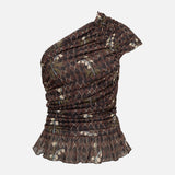 OPHI - One-shoulder printed mesh top