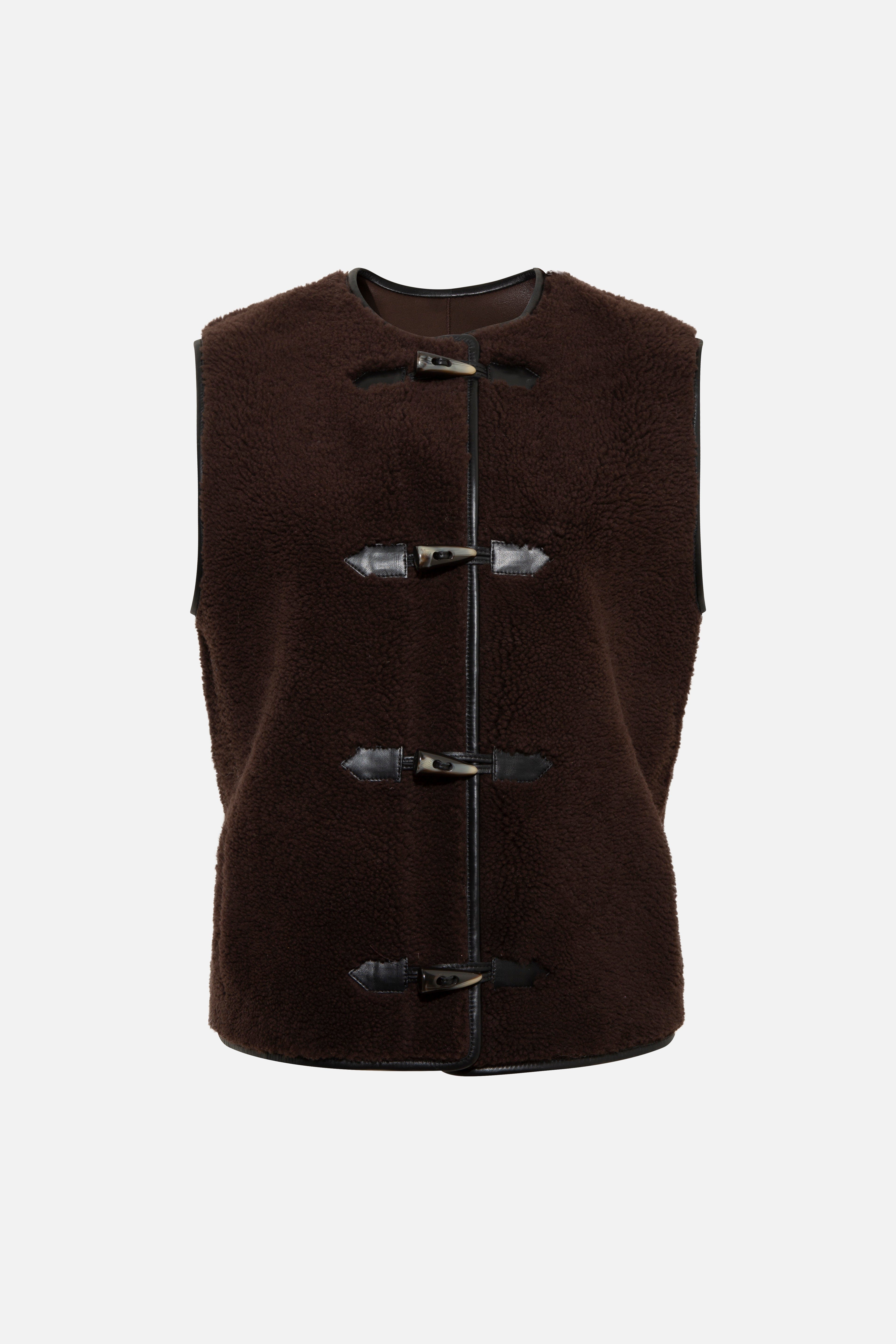 CLARA - Shearling vest with contrast leather trim