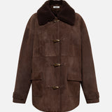 THEO - Oversized shearling-collar suede leather jacket