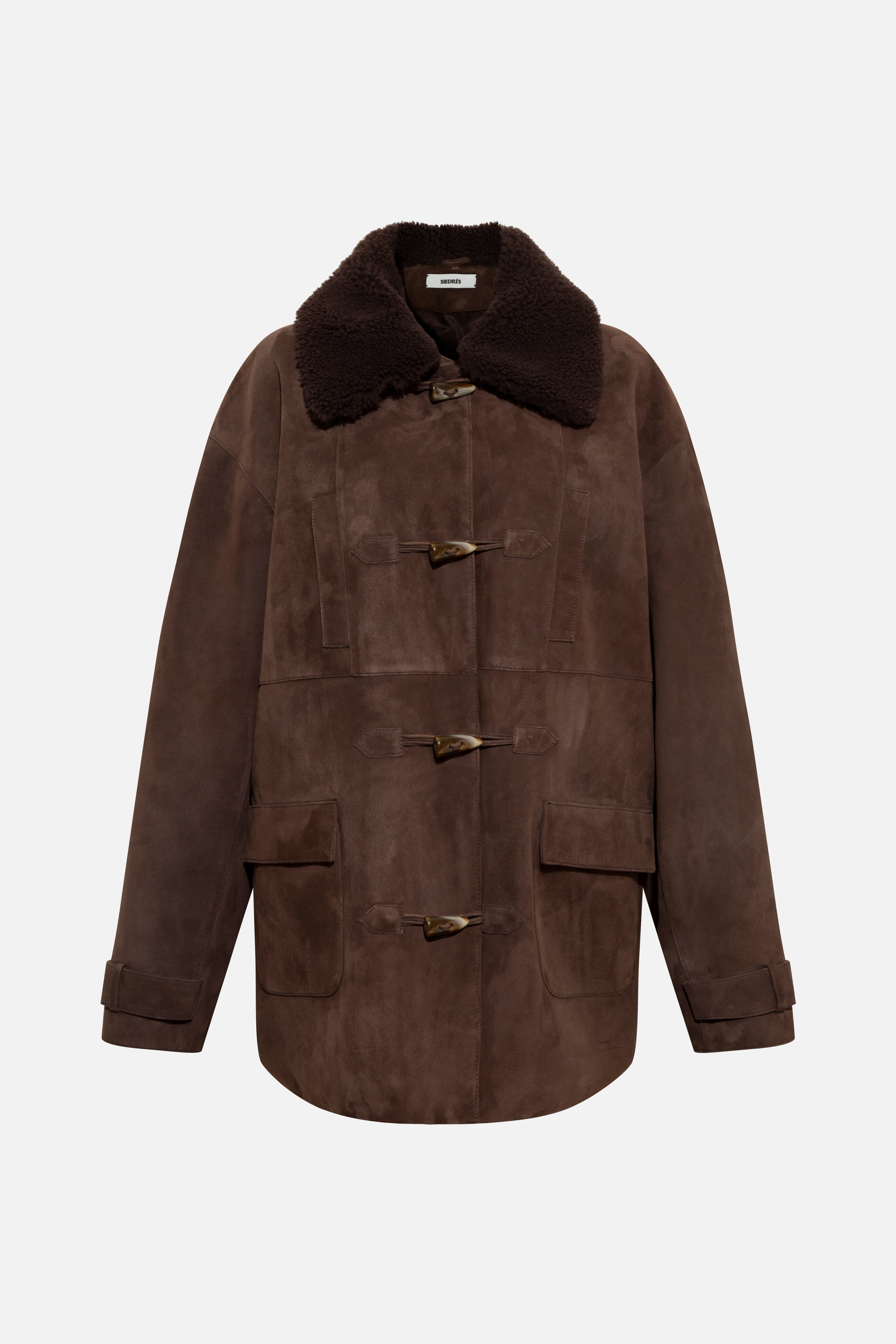 THEO - Oversized shearling-collar suede leather jacket
