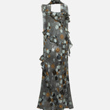 MONICA - Ruffled chiffon maxi dress with devoré detail