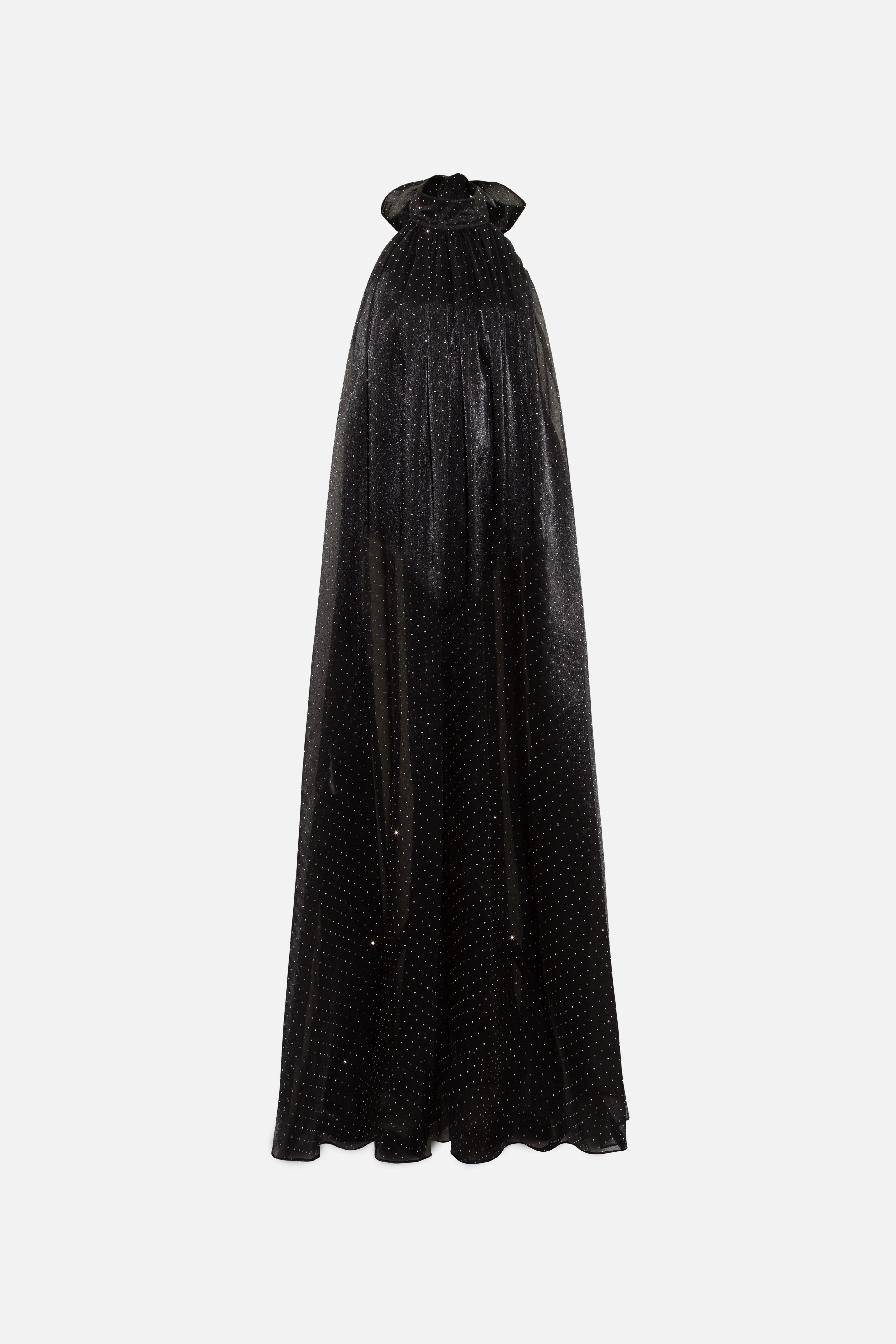 IRIS - Open-back halter neck chiffon glitter dress