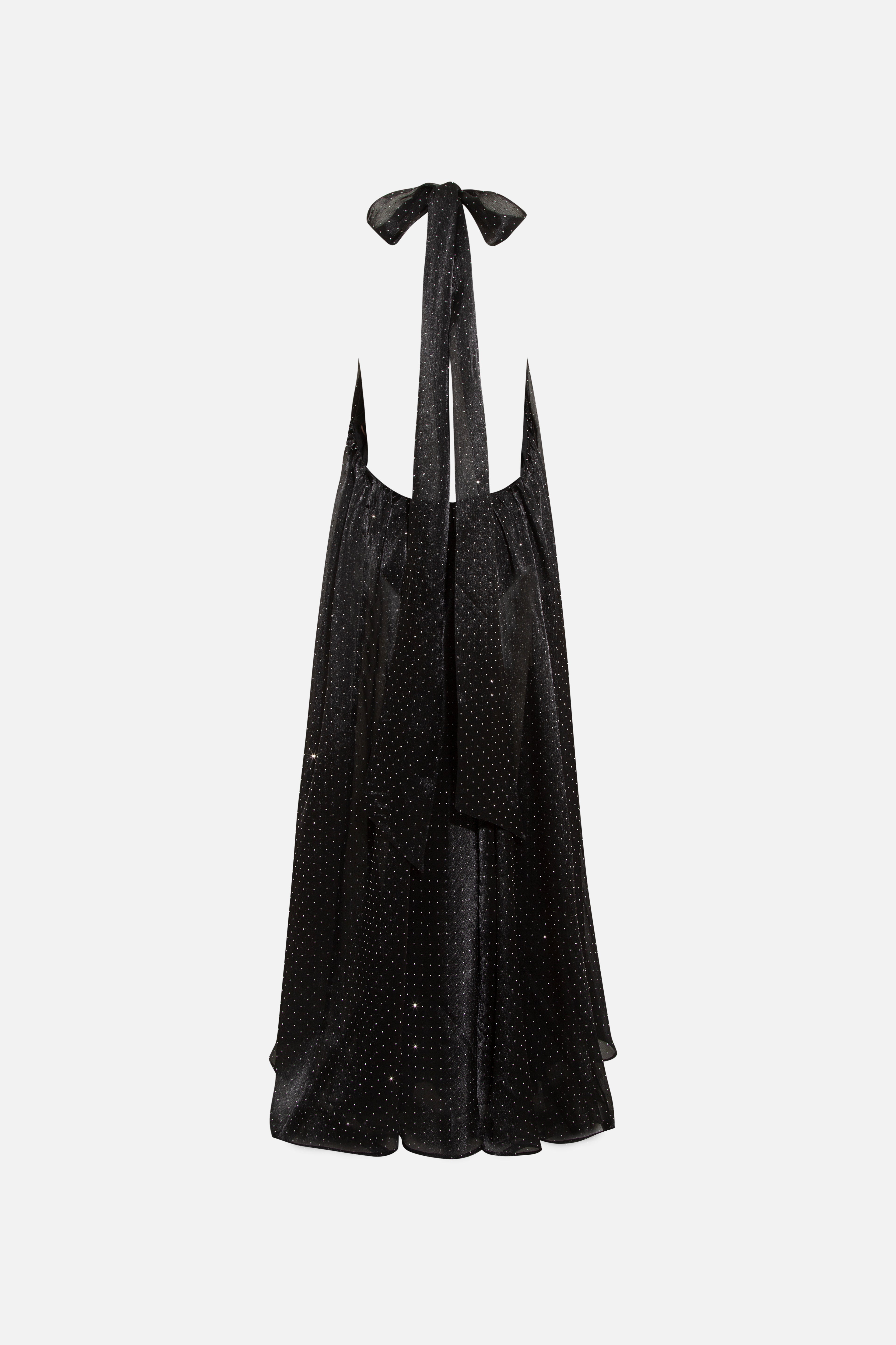IRIS - Open-back halter neck chiffon glitter dress