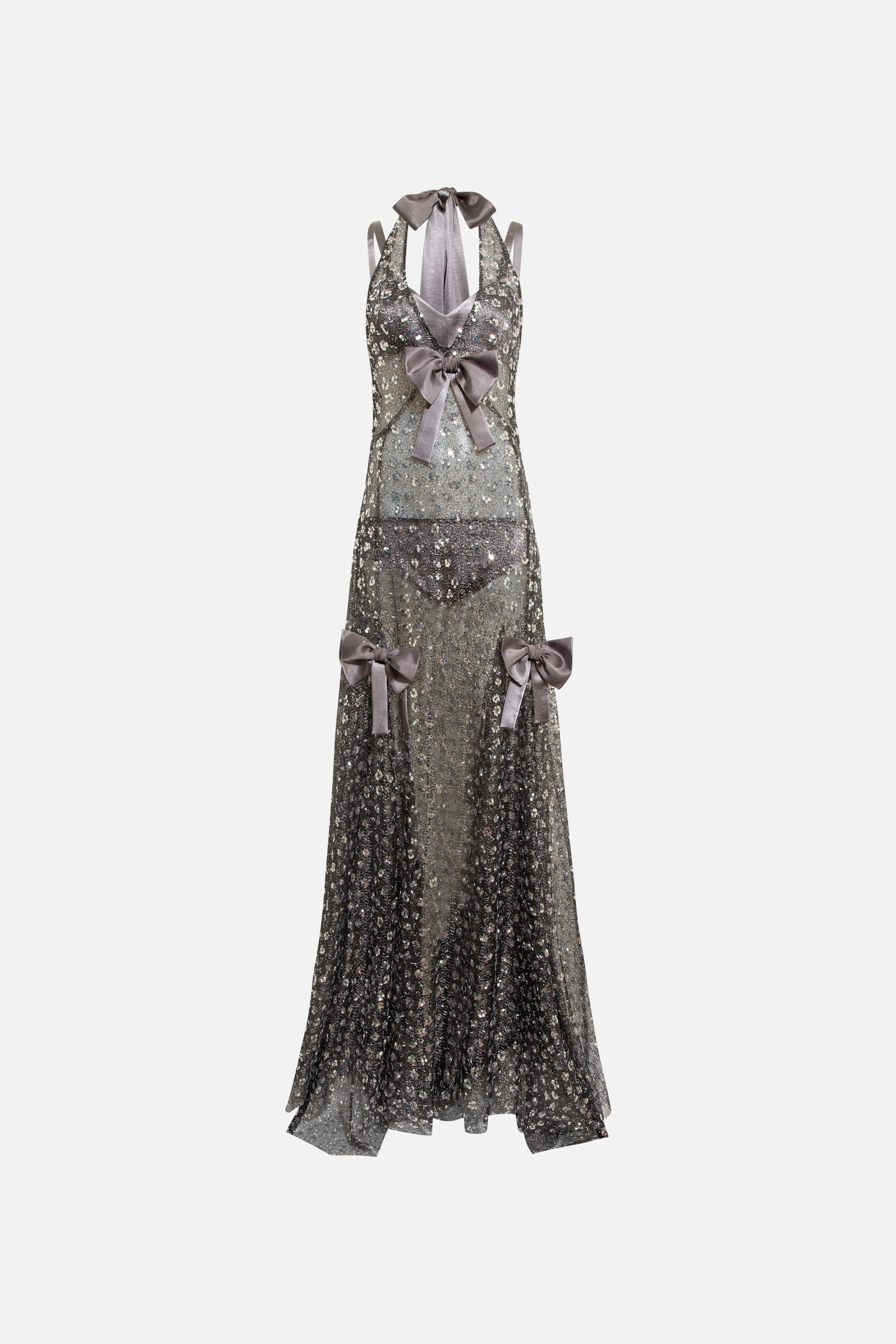 MATILDA - Bow detailed embroidered maxi dress