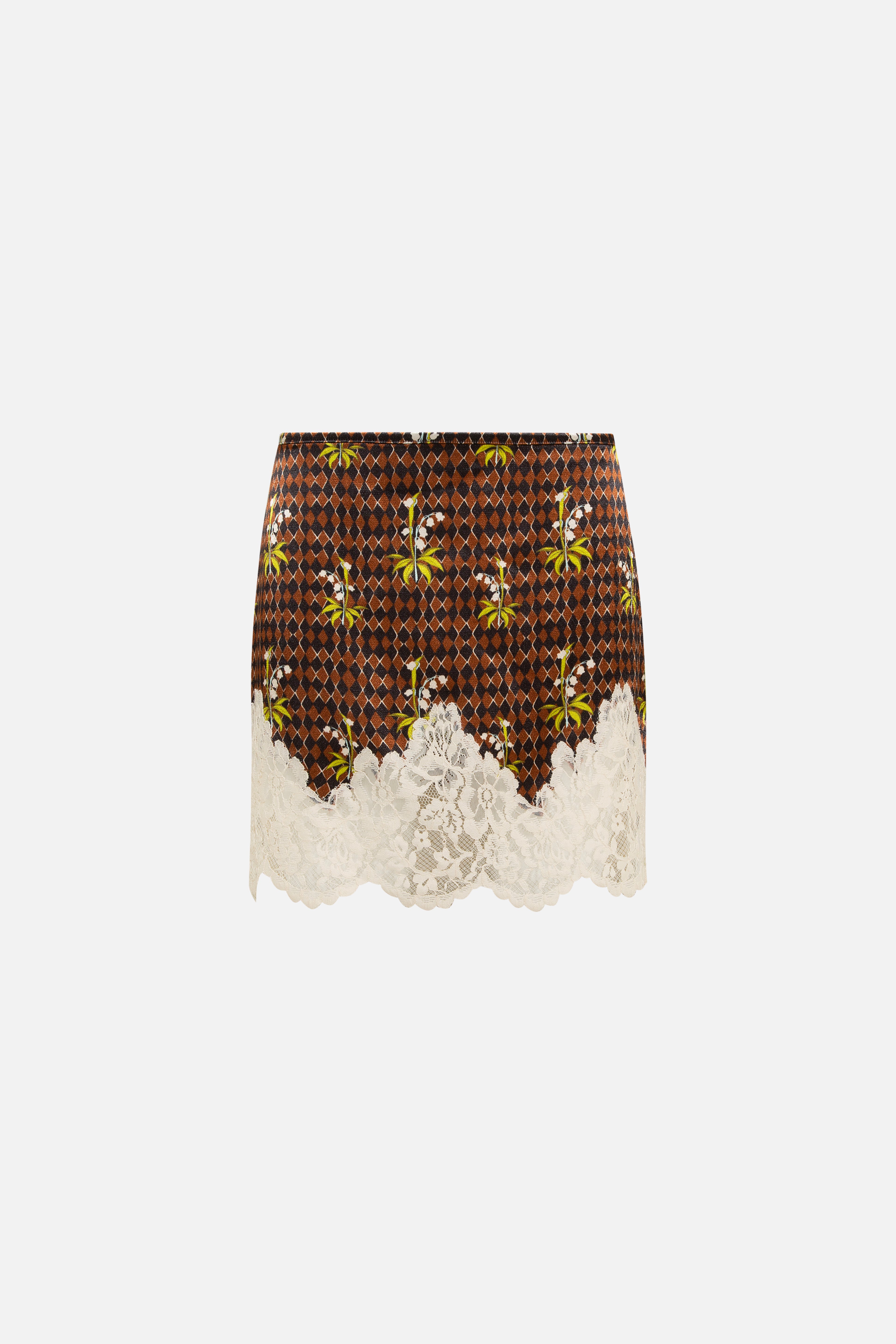 INIA - Satin mini skirt with lace-trimmed hem