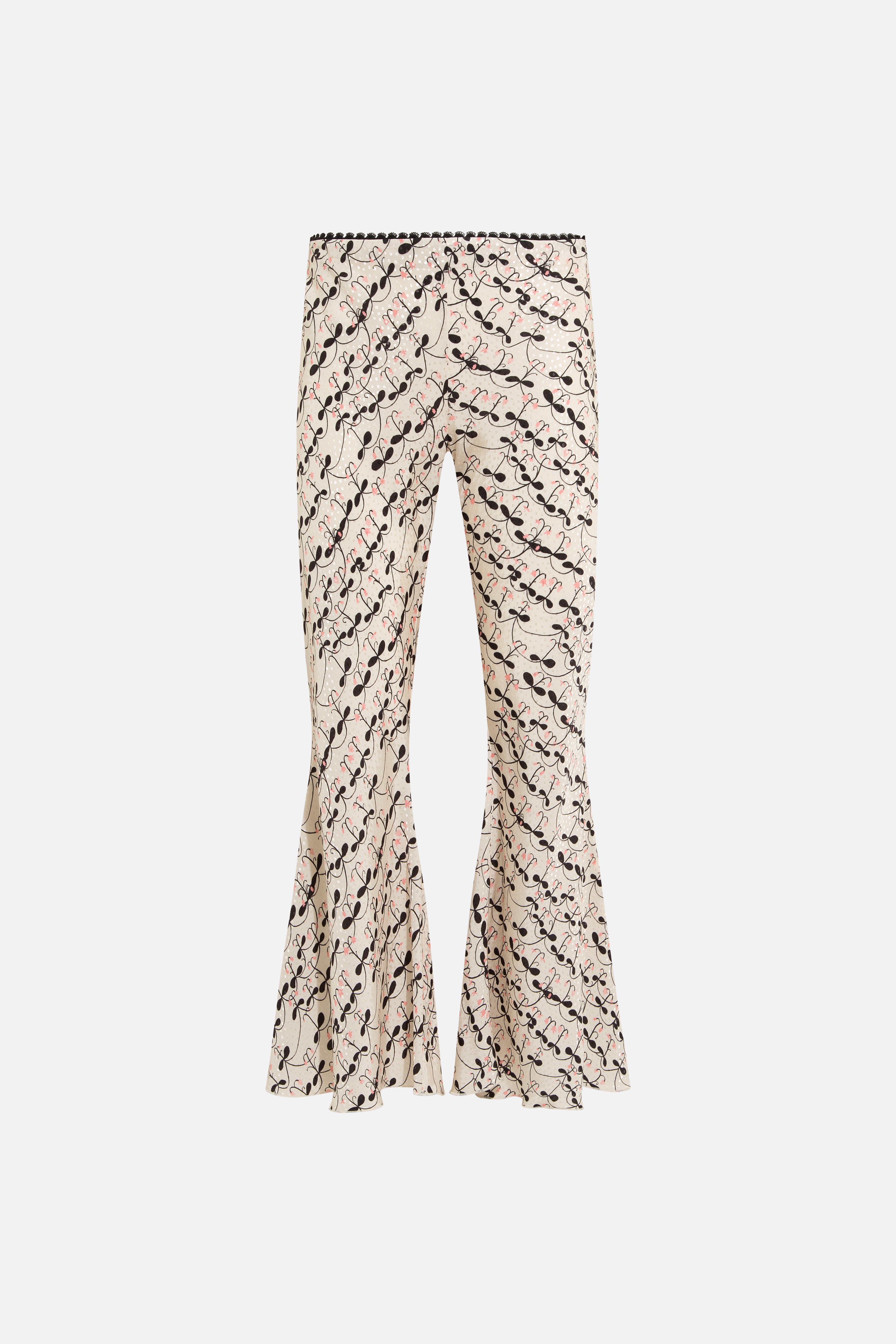 JESLYNN - Low-rise printed satin flare pants