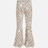 JESLYNN - Low-rise printed satin flare pants