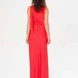NARAH - Scarf and fray detailed draped satin maxi dress