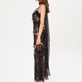 MONICA - Printed scarf and ruffle-detailed maxi dress