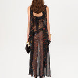 MONICA - Printed scarf and ruffle-detailed maxi dress