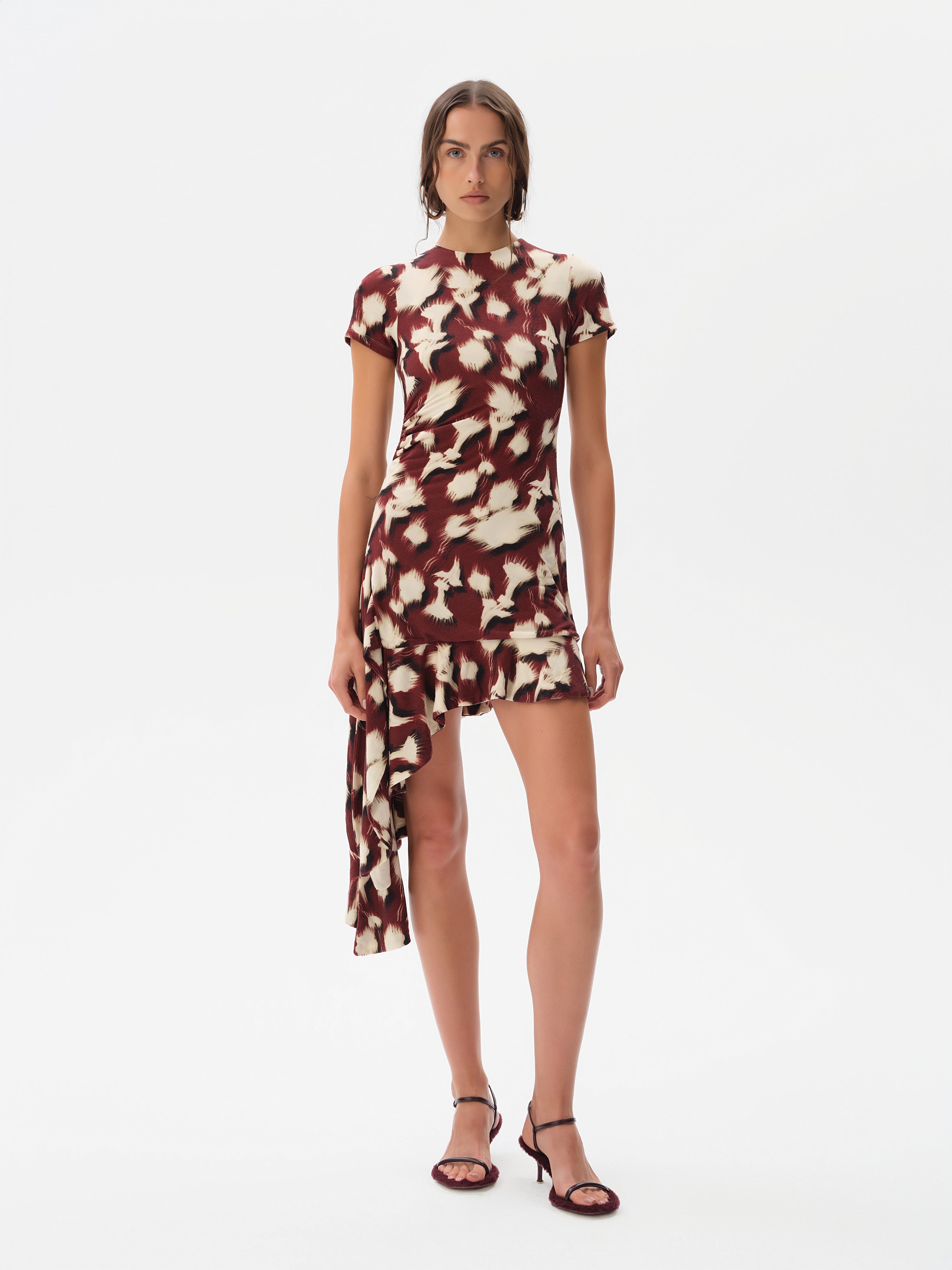TENAS - Printed jersey dress with side tie and ruffle TENAS - Printed jersey dress with side tie and ruffle