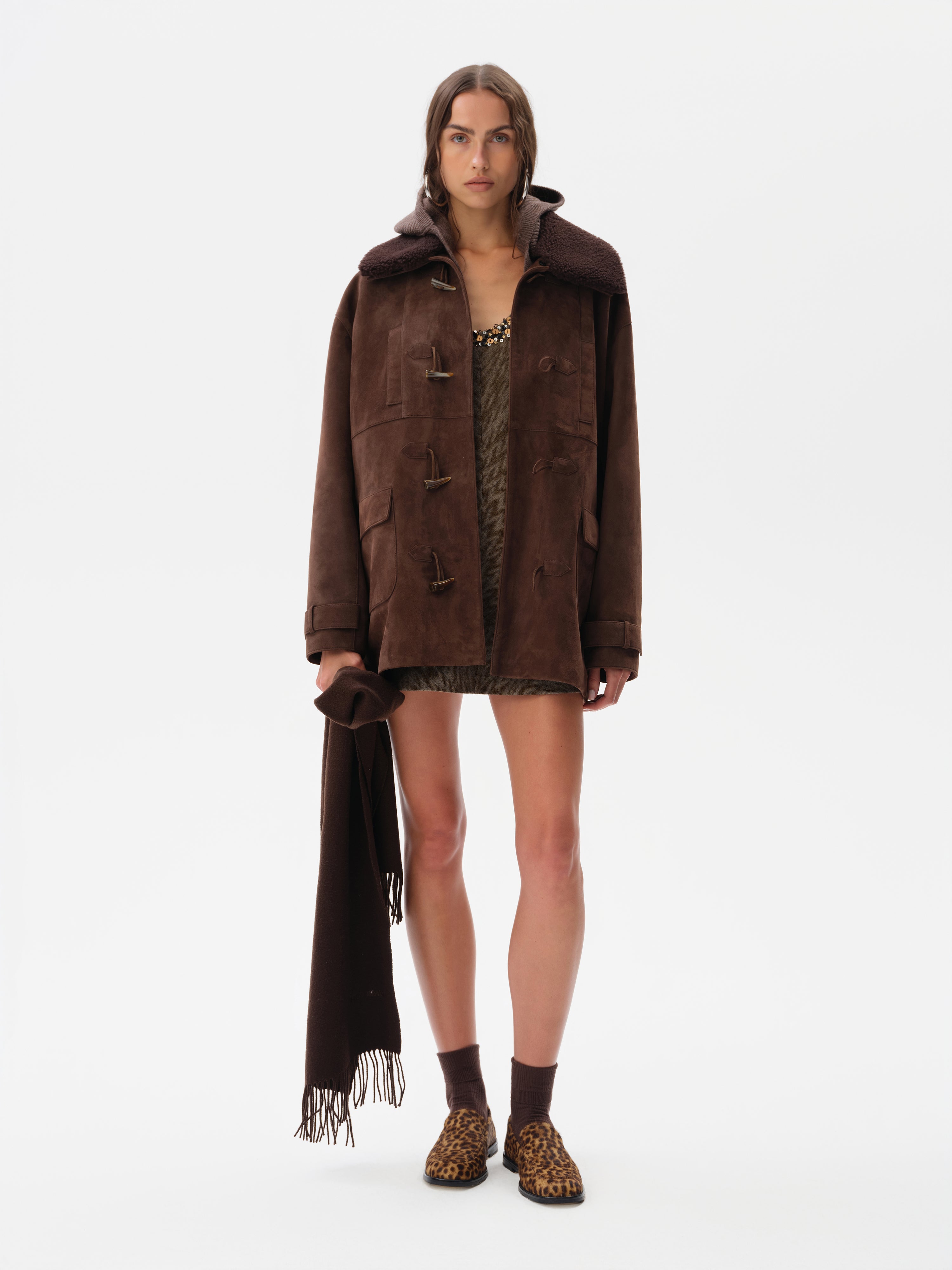 THEO - Oversized shearling-collar suede leather jacket