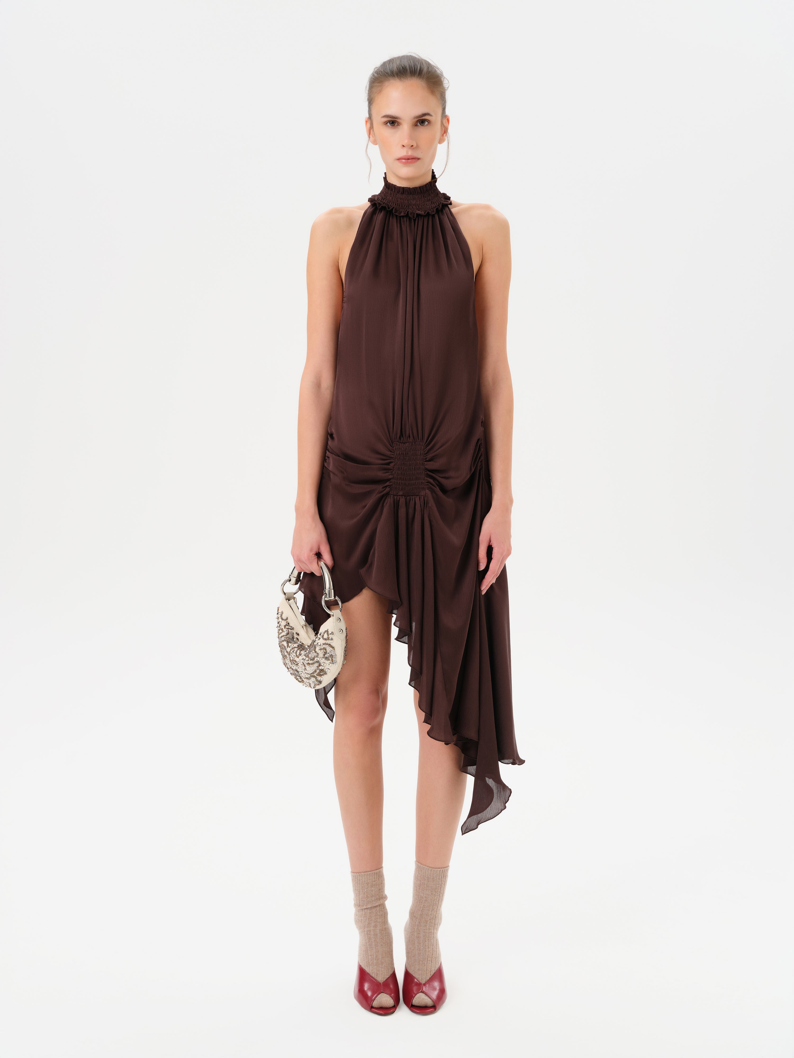 TONI - Satin halter-neck mini dress - Brown XL TONI - Satin halter-neck mini dress - Brown XL