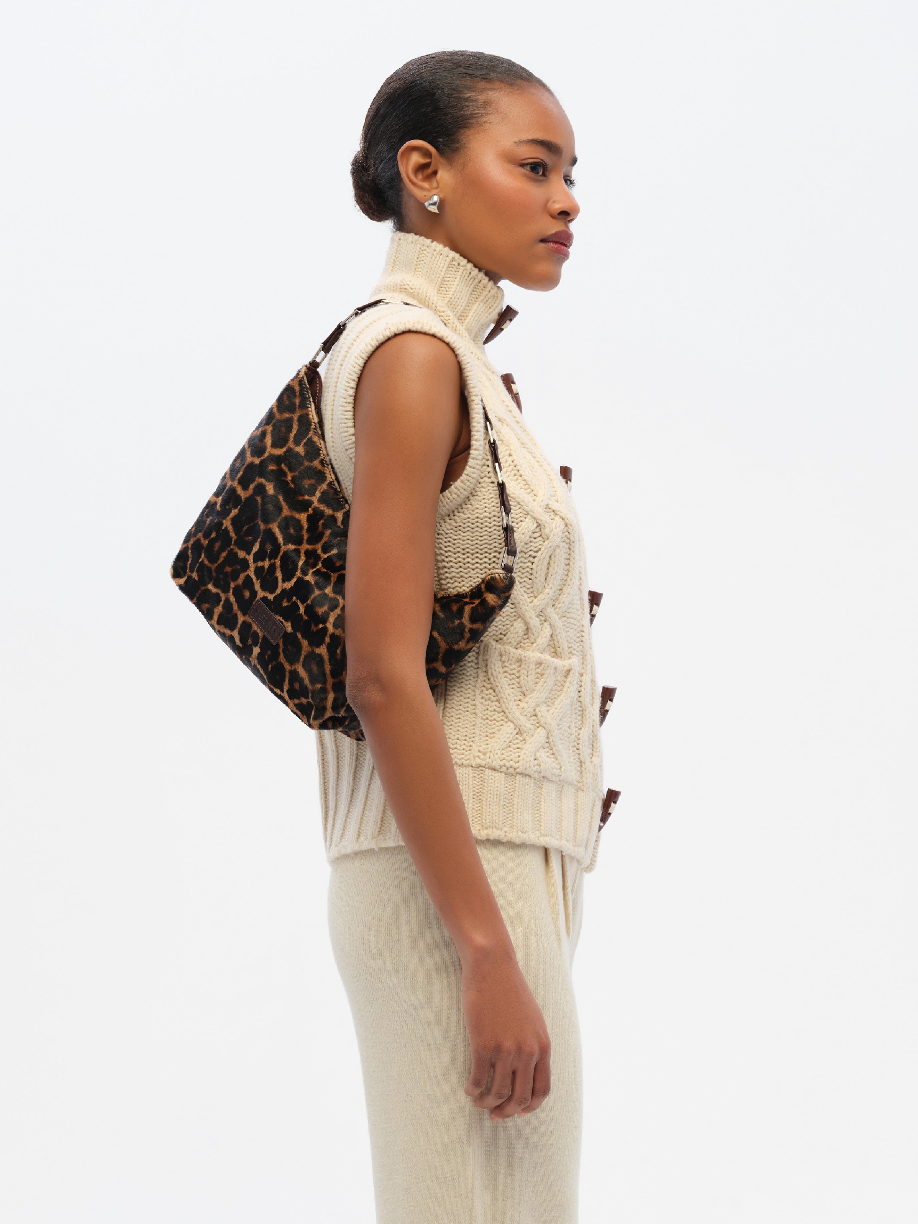 MINI GALIA - Leopard-print hair leather shoulder bag