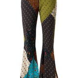 JESLYNN - Patchwork-printed flare-leg pants