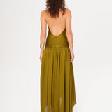LIESSA - Deep V-neck midi dress with printed tie