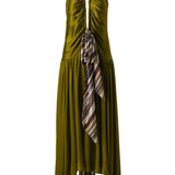 LIESSA - Deep V-neck midi dress with printed tie