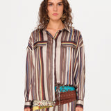 MONINA - Striped button-down shirt with front pockets