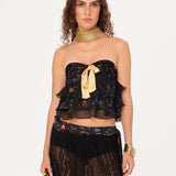 RORA - Bow detailed ruffled strapless top