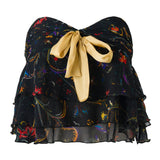 RORA - Bow detailed ruffled strapless top